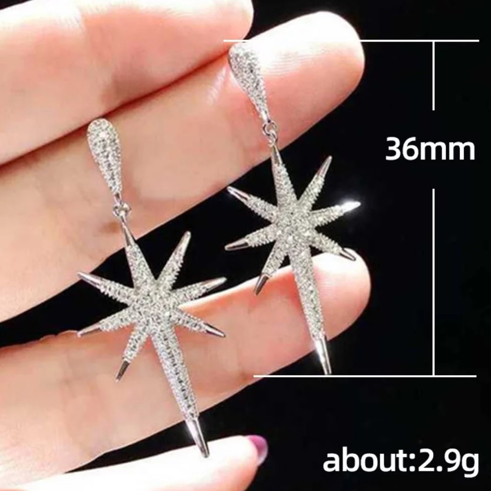 LUXURY STAR 925 STERLING SILVER DIAMOND EARRINGS, NICE EARRINGS, CUTE EARRINGS - Picture 7 of 8